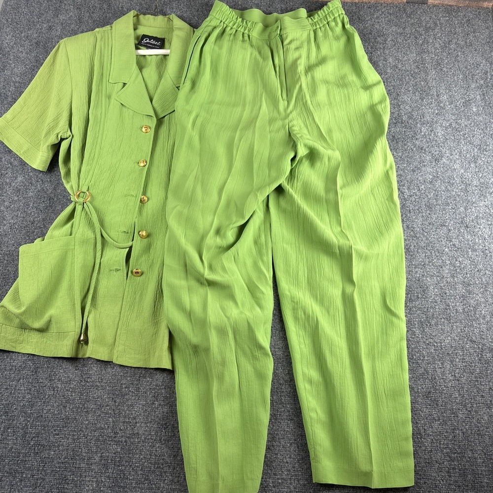 Vintage Jolibel 2 Piece Pant Set Size 12 Chartreuse Green Safari Trousers Canada - Picture 5 of 6